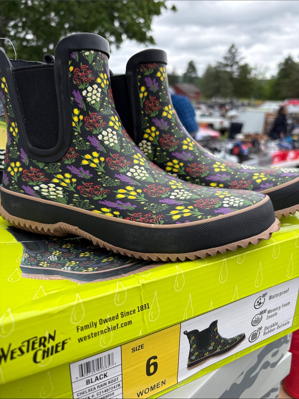 Western Chief Black Floral Chelsea Rain Booties